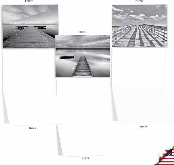 The Best Card Company - 10 Blank Note Cards with Envelopes (4 x 5.12 Inch) - Black & White Photos, Bulk Boxed Set - Slip Notes M6453OCB