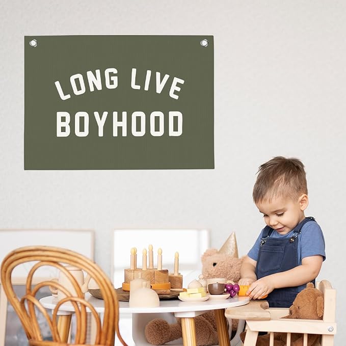 Dark Green Long Live Boyhood Boys Room Playroom Wall Decor Vintage Sports Decor for Nursery Playroom Kids Bedroom Dorm Toddler Decorations 22x28 Inch