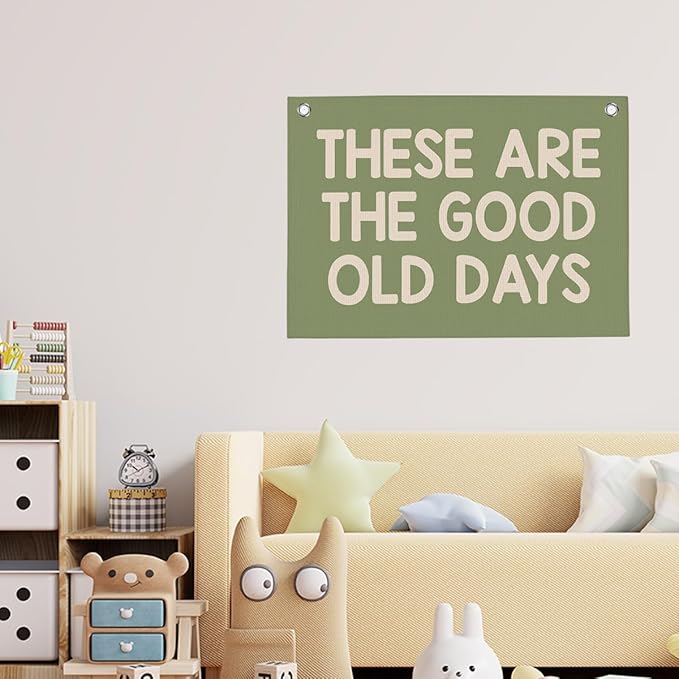 Green These Are The Good Old Days Banner Vintage Banner Wall Decor Wall Hanging Boys Girl Play Bedroom Dorm Room Decor 22x28 Inch