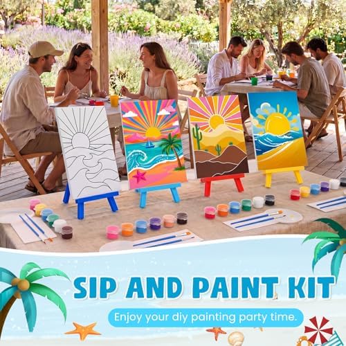 Blosssound 10 Set Pre Printed Sunrise Canvas Pre Drawn Canvas Painting with Easel Kits 5" x 7" Outline Painting Panels for Beginners, DIY Craft Project, Party Favor, Home Decors - Image 4