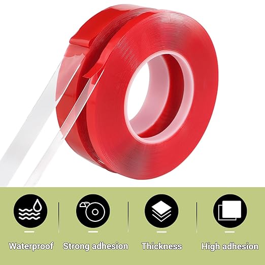 Acrylic Double Sided Tape Heavy Duty Mounting Tape 0.4"/1“ x 33 FT Resistente Clear Super Stick Tape with Acrylic High Tack Strong Adhesive for Outdoor Indoor