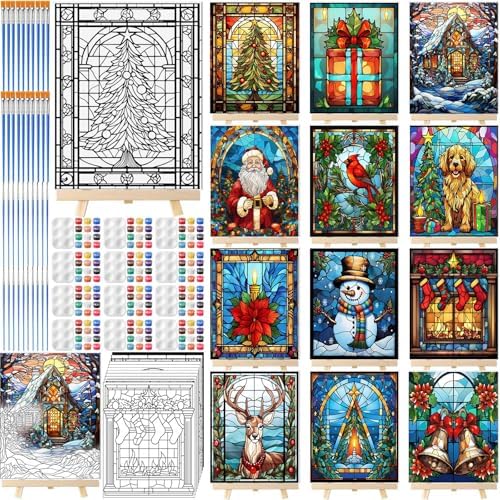 Zhanmai 72 Pcs 12 Sets Sip and Paint Kit Pre Drawn Canvas for Painting 8" x 10" Paint Party Canvas Painting Pre Printed Canvases for Party Favor DIY Virtual Adult's Date Night(Holiday Deer) by Zhanmai