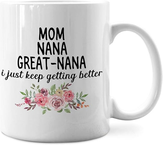 IWXYI Great Nana Coffee Mug - Great Nana Gifts for Birthday Mothers Day, 11oz Floral Mother‘s Day Coffee Mug Ceramic, Mothers Day Gifts