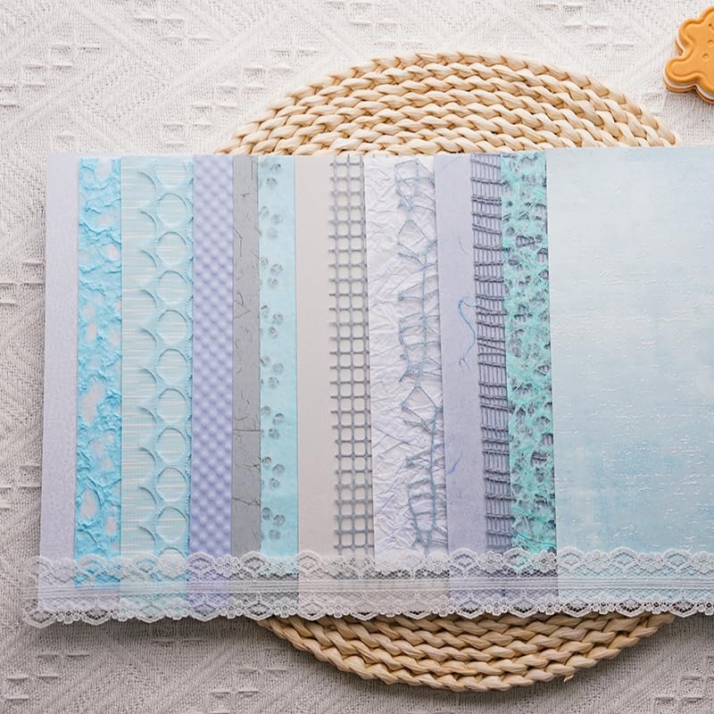 15Pcs Handmade Scrapbook Art Paper Craft Textured Paper Colorful A5 sheet Mesh Special Mix for Scrapbooking Junk Journal Journaling Supplies DIY Materials,5.8x8.2 inches (Blue) - Image 4