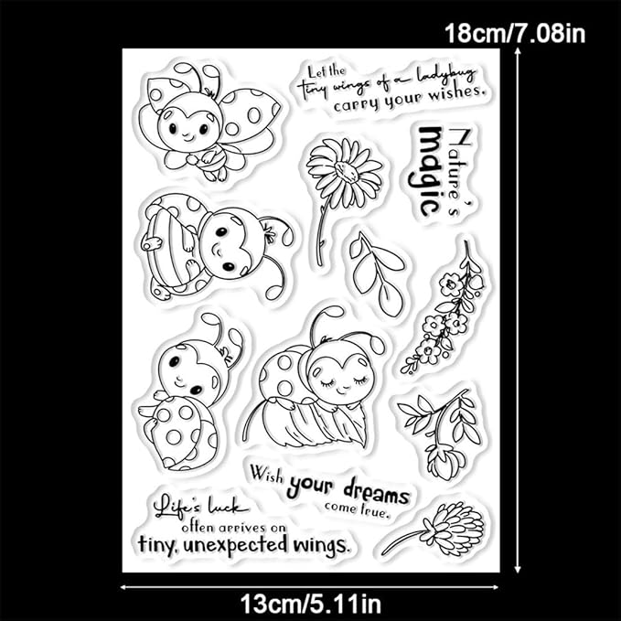 Ladybug Flower Stamps and Cutting Dies for Card Making DIY Transparent Silicone Clear Stamp and Metal Die Cuts Sets for Scrapbooking Paper Greeting Cards Decor Seals Craft Supplies