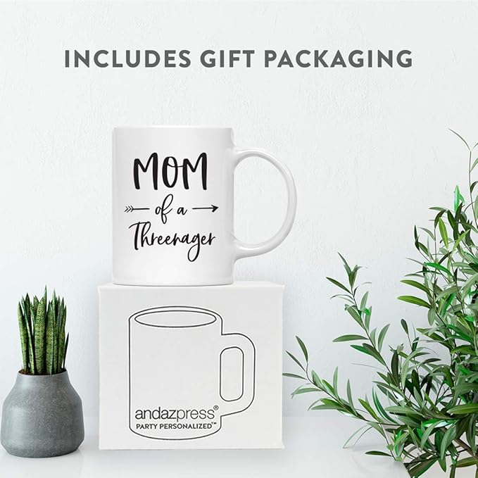 Andaz Press Mother's Day 11oz. Ceramic Coffee Tea Mug Gift for Mom, Mom of a Threenager, 1-Pack