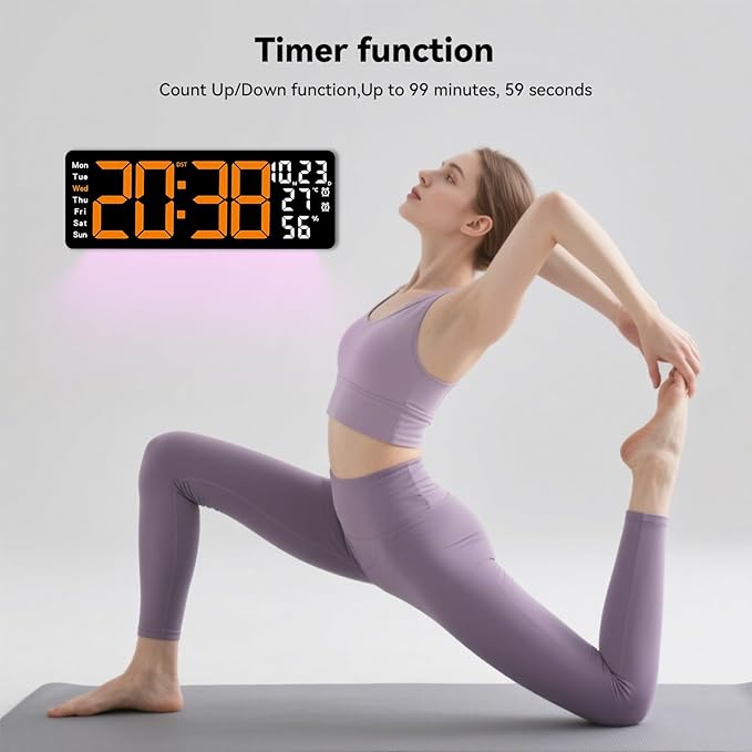 Digital Wall Clock Large Display, 17.3" Digital Clock with RGB Color Remote Control, Auto-Dimming Big Wall Clock with Night Light,Auto DST,Date Week,Temp for Home Decoration, for Elderly (Orange)
