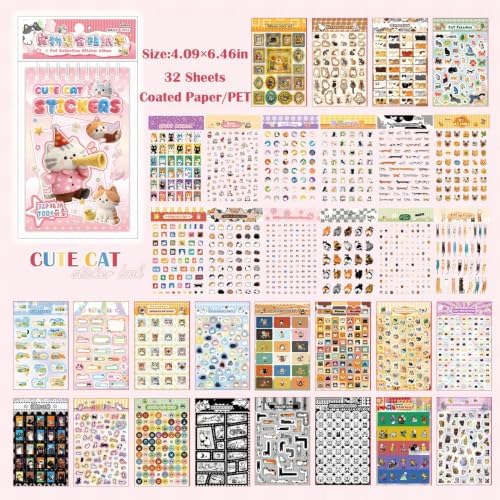 Japanese Stickers for Journaling Supplies,Kawaii Kitten Scrapbook Stickers - Image 2