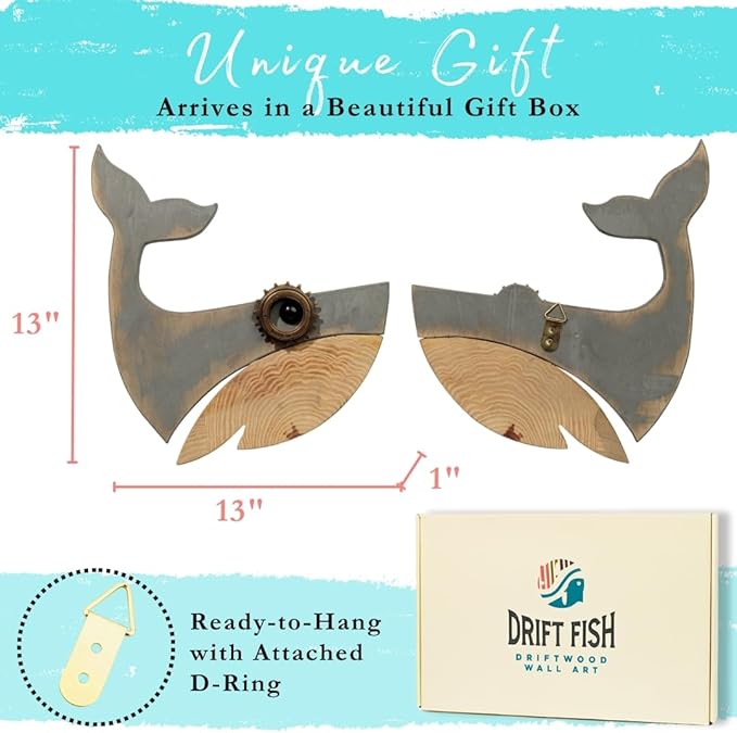 Mint Bucket Brands Driftwood Fish Nautical Wall Decor - 13" x 13" Handmade Wooden Rustic Coastal Wall Art for Living Room, Bedroom, Office, Bathroom - Ocean Beach Decoration (Knox)