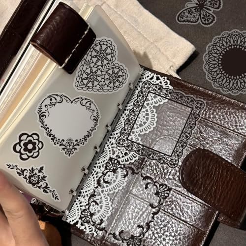 130 Pcs Vintage Black White Lace Scrapbook Stickers - Classic Butterfly Feather Heart Embellishments for DIY Journal Wedding Photo Album Craft Decor, Fade-Resistant Waterproof Reusable - Image 4