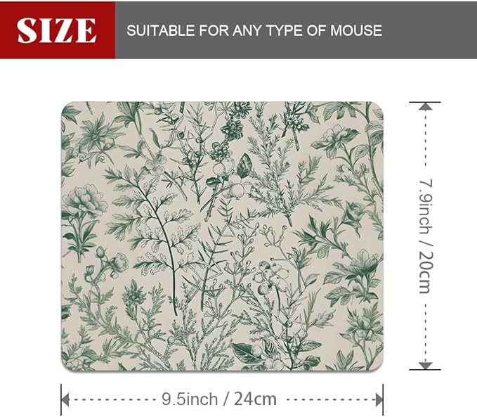 Sage Garden Green Floral Texture Mouse pad, Square Waterproof and Anti Slip Mouse pad for Office laptops