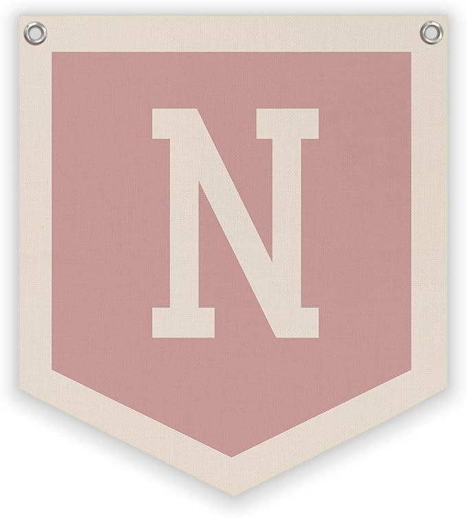 Lacama Pink Initial Personalized Preppy Banner, Baby Shower Decor Gifts, Wall Decor for Women Teen Girl, Vintage Room Decor Toddler Room Bedroom Playroom Front Door Birthday Gift(N)