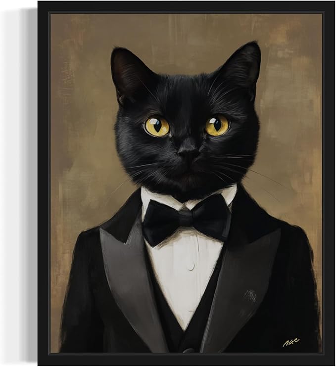 Tuxedo Cat Art Poster Print, Kitten Painting Humor Portrait Pet Artwork Decor Gallery A8 (Tuxedo Cat, 16 x 20 inches, Unframed)