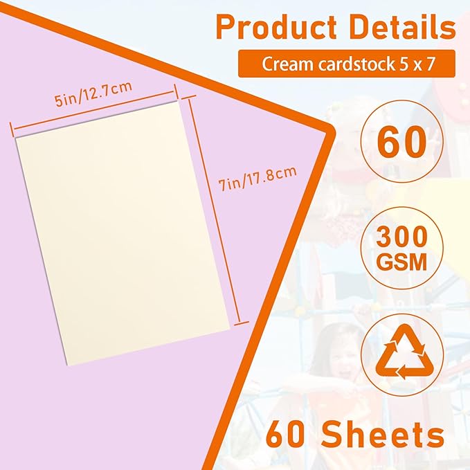 60 Sheets Cream Cardstock 5 x 7 Ivory Paper, 300gsm/110lb Heavyweight Flat Off White Card Stock Printer Paper for DIY Card Making, Business Cards, Thank You Cards, Certificates, Menus
