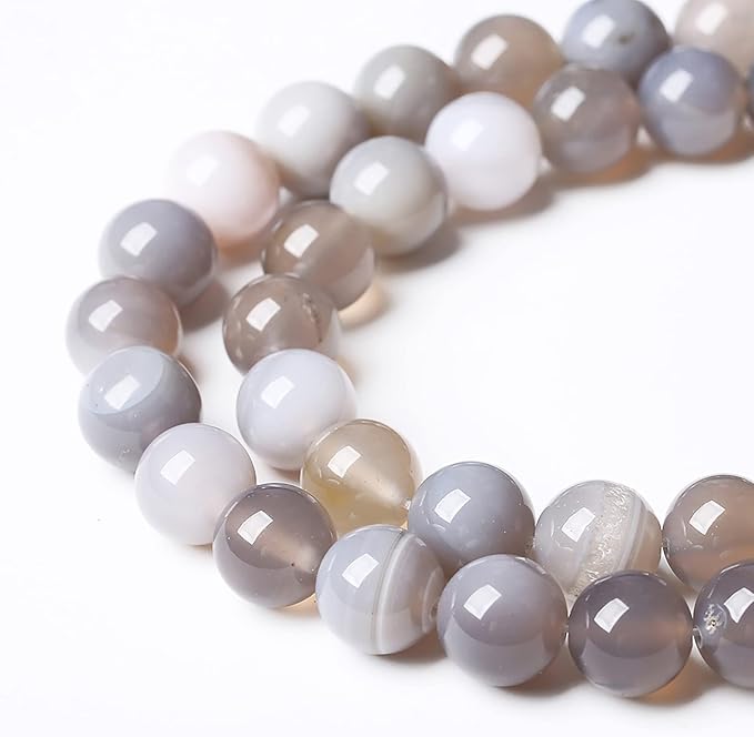 32pcs 12mm Natural Gray Striped Agate Beads for Jewelry Making Round Loose Beads DIY Bracelets Necklaces Energy Healing Stone Beads 15" (12mm, Gray Striped Agate)