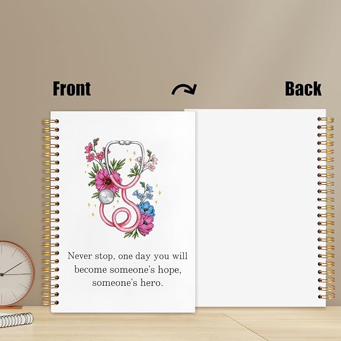 WUCHJ Nurse Notebook, Nursing School Gifts Journal, Future Nurse Doctor Gifts, Floral Stethoscope Spiral Notebook Journal for Note Taking, Nursing Medical Office Supplies, 5.5x8.3 Inch