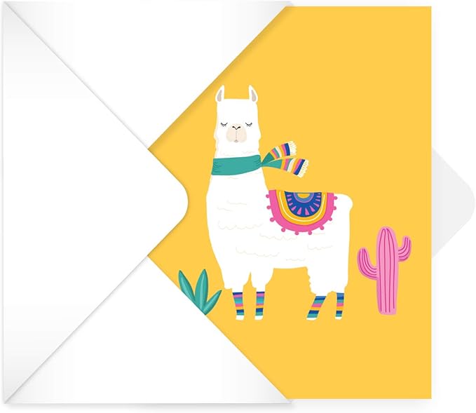 Llama Note Cards / 24 Adorable Animal All Occasion Greeting Cards With White Envelopes / 3 1/2" x 4 7/8" Desert Birthday Party Cards / Alpaca Thank You Note Card Set / 6 Cinco De Mayo Fiesta Designs