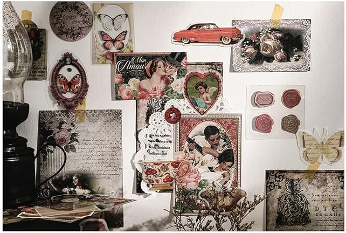 Alideco 100pcs Vintage Scrapbook Supplies Pack for Art Journaling Bullet Junk Journal Planners DIY Paper Stickers Craft Kits Notebook Collage Album Aesthetic Cottageco (baiyehuange)