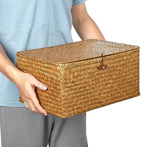 Hipiwe Wicker Shelf Baskets Bin with Lid Handwoven Storage Basket, X-Large - Image 7