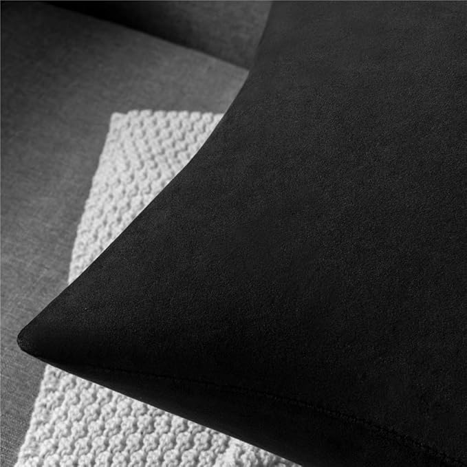 Decorative Pillow Covers 18x18 Black: 2 Pack Cozy Soft Velvet Square Throw Pillow Cases for Farmhouse Home Decor