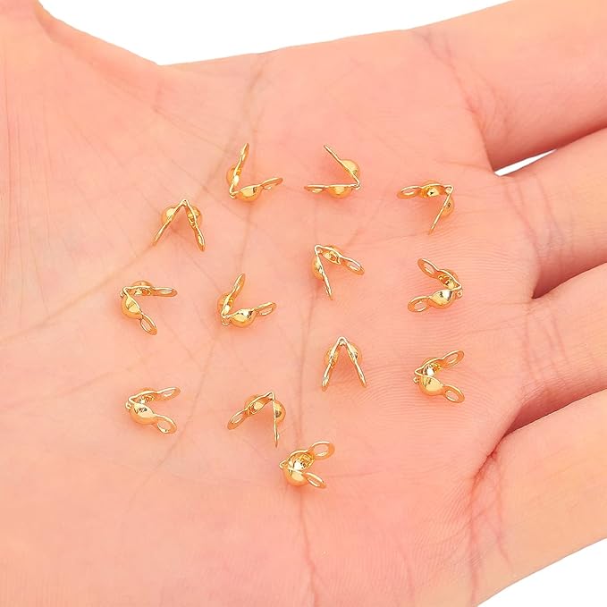 Beadia 18K Gold Plated End Caps Non Tarnish 3x6mm 200pcs for Jewelry Making Findings
