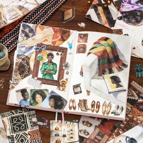 Black Women Sticker Book, 500+ Fashion Ladies and Clothes Shoes Bags Scrapbook Stickers for Junk Journals 20 A5 Scrapbook Papers, Retro Washi Sticker Book for Adults, Ephemera Scrapbooking Supplies - Image 6