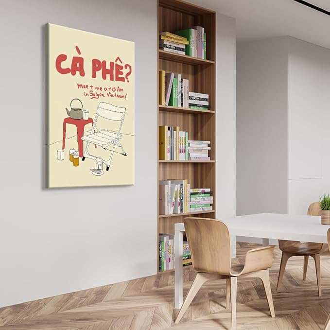 Framed Vintage Vietnamese Coffee Culture Wall Art Outdoor Folding Chair Tea Set Canvas Poster Meet Me At 5 Am In Saigon Vietnam Print Painting Minimalist Decor for Living Room Decoration 12x16inch