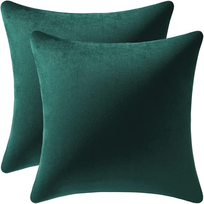 Decorative Pillow Covers 16x16 Green Christmas: 2 Pack Cozy Soft Velvet Square Throw Pillow Cases for Farmhouse Home Decor