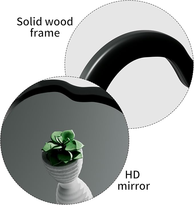 24"x 15" Black Wavy Wall Mirror Wood Frame, Modern Decorative Asymmetrical Mirror for Bedroom, Living Room, Entryway
