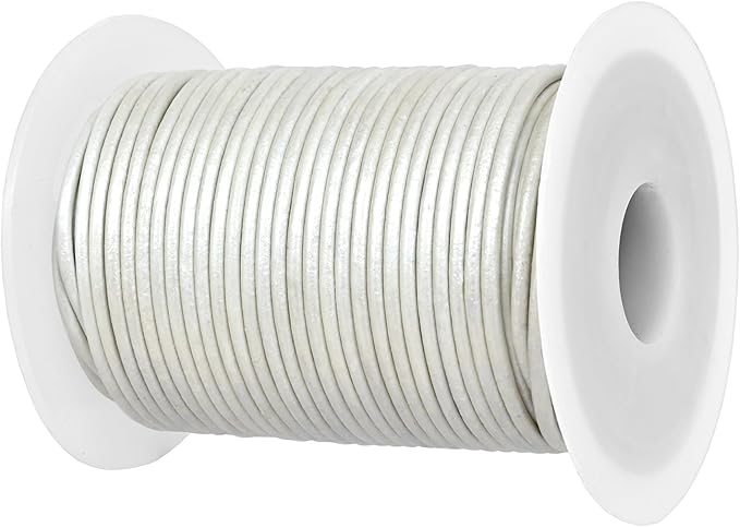 GENIQUE Real/Genuine Round Leather String Cord for Necklace, Bracelets, Jewellery, Braiding (1.5mm, Pearl White Metallic)