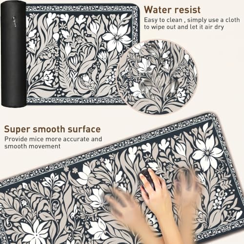 Dark Vintage Botanical Desk Mat, 35.4 x 15.7 Inch XXL Mouse Pad - Image 4