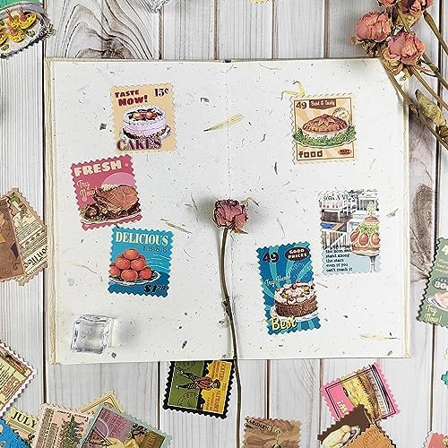 Prstincol 100 Pcs Scrapbooking Stickers,Food Stickers for Scrapbooking,Vintage Stamp Sticker for Journaling,Retro Poster Sticker for Water Bottle Laptop Phones Bullet Journal - Image 4