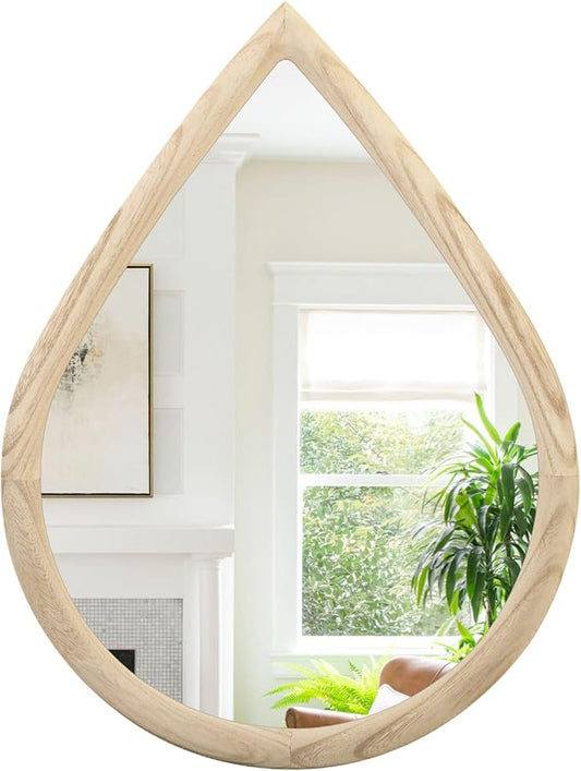 Irregular Wall Mirror Wood Frame Rustic Teardrop Wall Mirrors Decorative Irregular Mirrors for Bedroom Living Room Bathroom 16x20 Inches