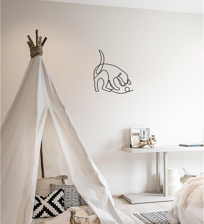 TYLCC Black Metal Dog Wall Decor Minimalist Abstract Dog Wall Art Line Drawing Art for Living Room Bedroom Decorations (Play Ball)