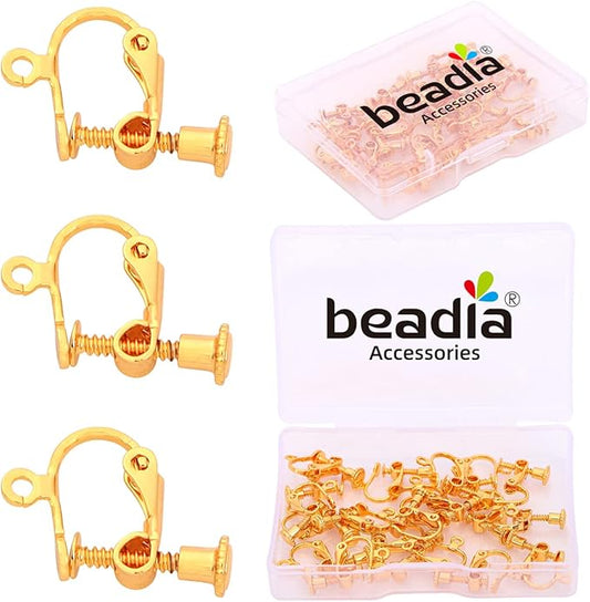 18K Gold Plated Screw Earring Clips 13x15mm 20pcs for Jewelry Making Findings