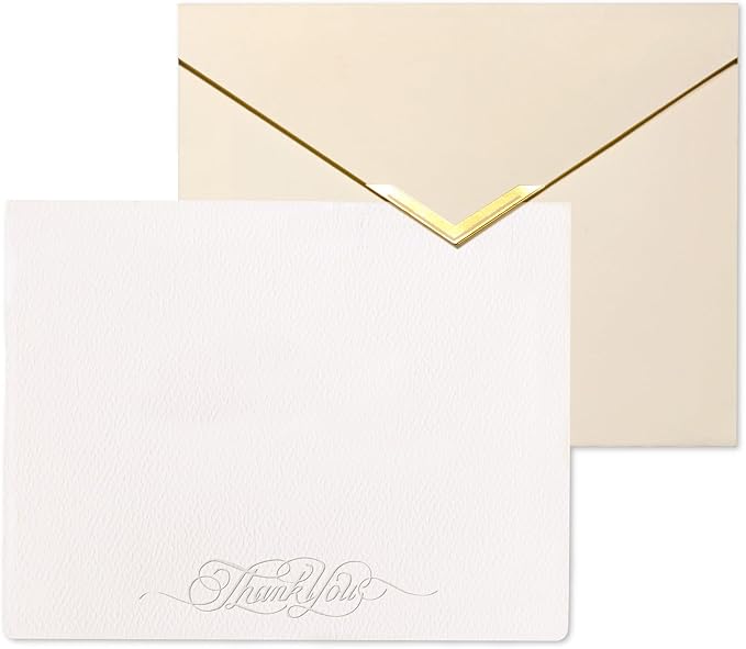 20 Pack Thank You Cards with Envelopes, 4.25×5.5 Inch Textured Thank You Notes, Embossed Thank You Cards with V-Shape Gold Foil Envelopes, Blank Inside for Wedding Baby Shower Business