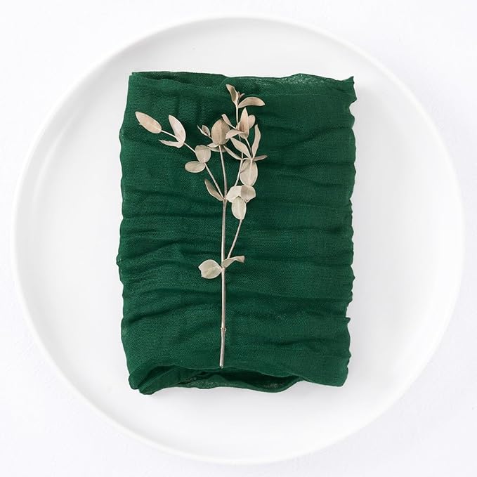 50 Pack Emerald Green Cheesecloth Napkins Spring Cloth Napkins Set of 50 Dinner Napkins Bulk 21x21 Inches for Wedding Bridal Shower Baby Shower Valentine's Day