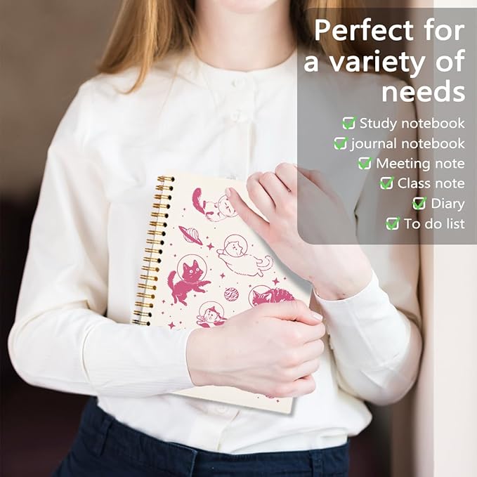 Cat Pink Spiral Notebook Journal, Women Cat Lovers Gifts, Aesthetic Journaling Notebook for Work Office School Supplies, Notebook for Note Taking, 5.5x8.3
