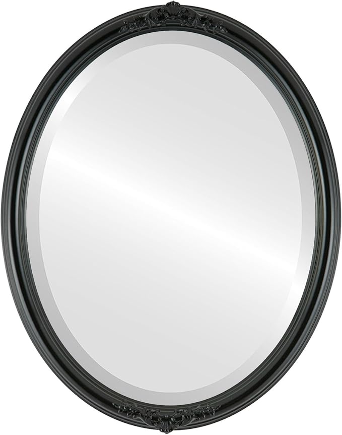 OVALCREST Oval Beveled Wall Mirror for Home Decor - Contessa Style - Gloss Black - 26" x 22"