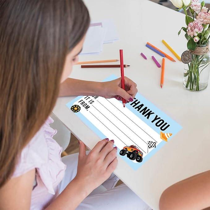 Andaz Press Kids Fill in the Blank Thank You Cards 20 Cards Including Envelopes Monster Trucks Gender Neutral Note Cards For Boys Girls Birthday Party Thank You Notes for Friends Family Party Guests