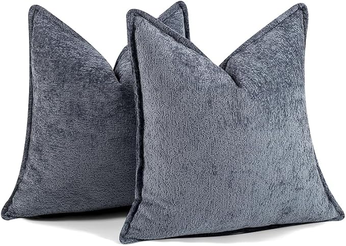 Pack of 2 Navy Decorative Throw Pillow Covers 16x16 Cozy Soft Chenille Accent Vintage Square Couch Pillow Covers for Home Decor Bed Sofa Living Room