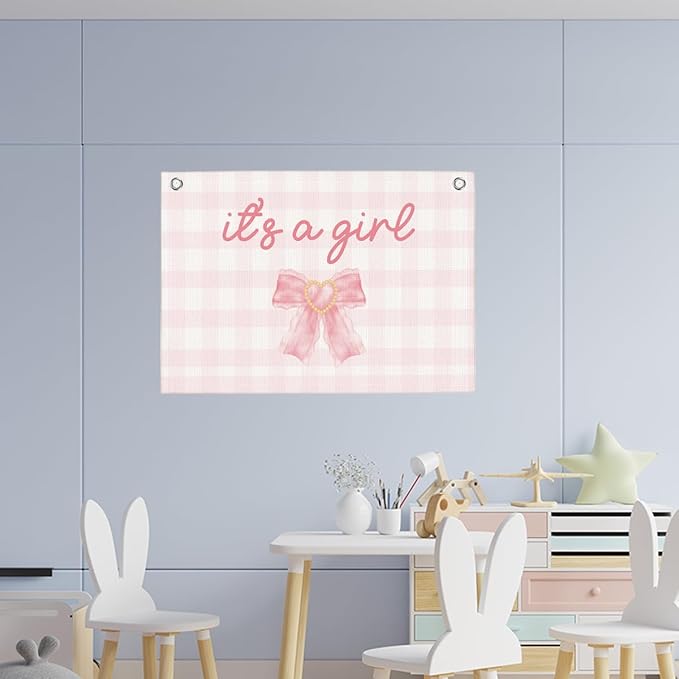 It's A Girl Yard Sign Banner Hanging Flag Front Door Pink Baby Shower Birth Announcement Gender Reveal Newborn Baby Double 22x28 Inch