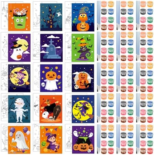 Sherr 15 Set 75 Pcs Halloween Pre Drawn Painting Canvas Kit for Adults by Sherr