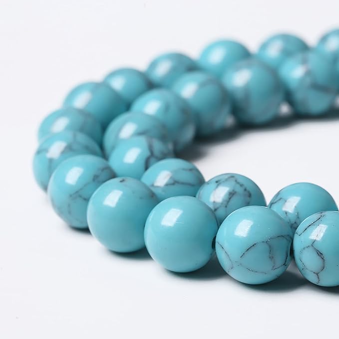 61PCS 6mm Natural Stone Beads Blue Turquoise Round Loose Gemstone Beads for Jewelry Making DIY Bracelet Necklace 15 Inch (6mm, Blue Turquoise)