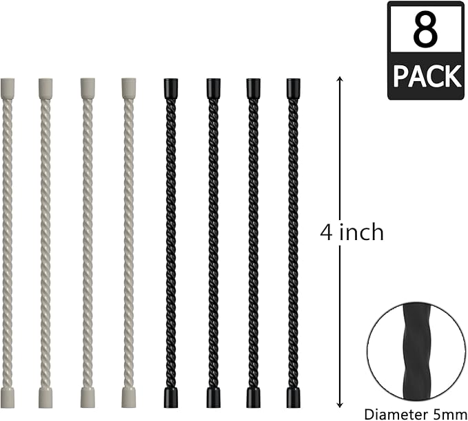 8PCS Silicone Cable Ties 4 Inch Reusable Twist Ties Steel-Core Cable Tie Straps Organizer All Purpose Bendable Cord Tie for Indoor Outdoor Bundling Holding Securing and Wrapping (Black White)