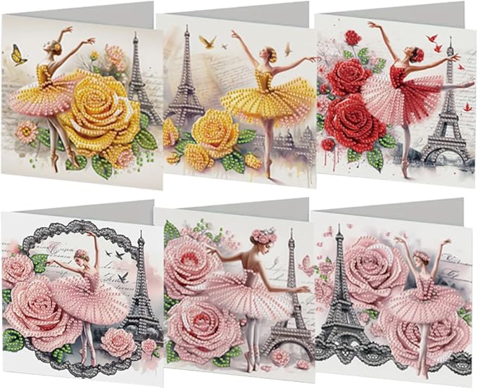 Ceitura 6Pcs DIY Diamond Art Painting Crafts Rhinestone Painting Greeting Card Making Kit Postcard for Holiday Christmas New Year Party Favors (Ballet Girl)