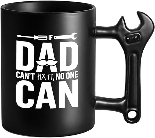 LOZACHE Novelty Coffee Mug with Wrench Handle for Dad, Funny Birthday Gifts from Daughter Son for Father, Papa, Daddy - Christmas, Father's Day Gift Idea - If Dad Can't Fix It NO One Can Cup