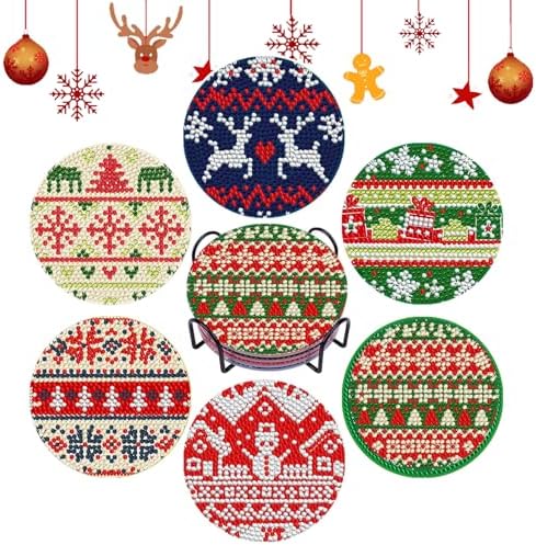 DOTSOPS Christmas Diamond Art Coasters with Holder 6 Pcs Diamond Painting Kits for Adults Beginners Diamond Craft Gem Art Dots Halloween Birthday by DOTSOPS