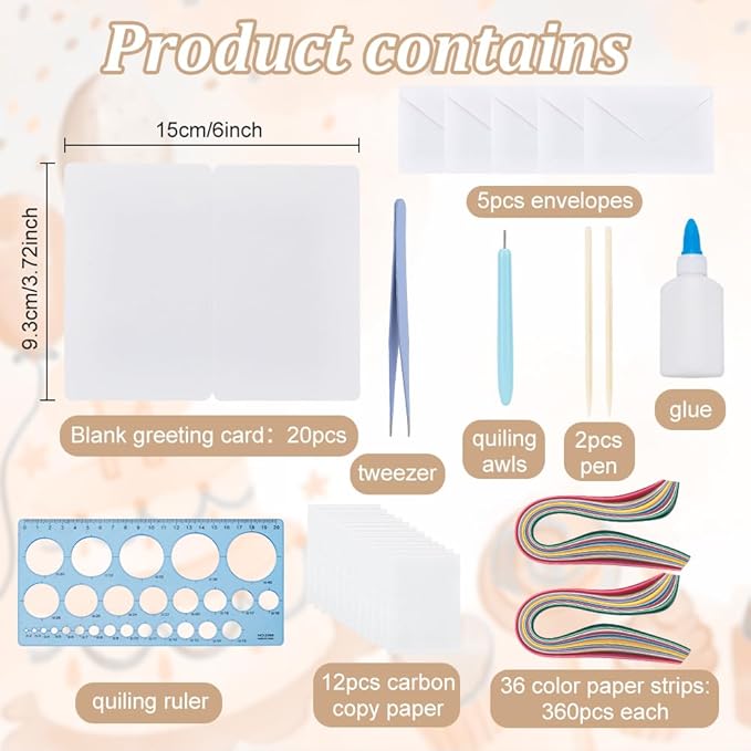 WEBEEDY 20 Sets Paper Quilling Kit DIY Happy Birthday Quilling Cards for Beginner,Blank Greeting Card Making Kit with Instruction Quilling Strips 5 Styles Heart,Cake,Balloons,Flowers for Invitation
