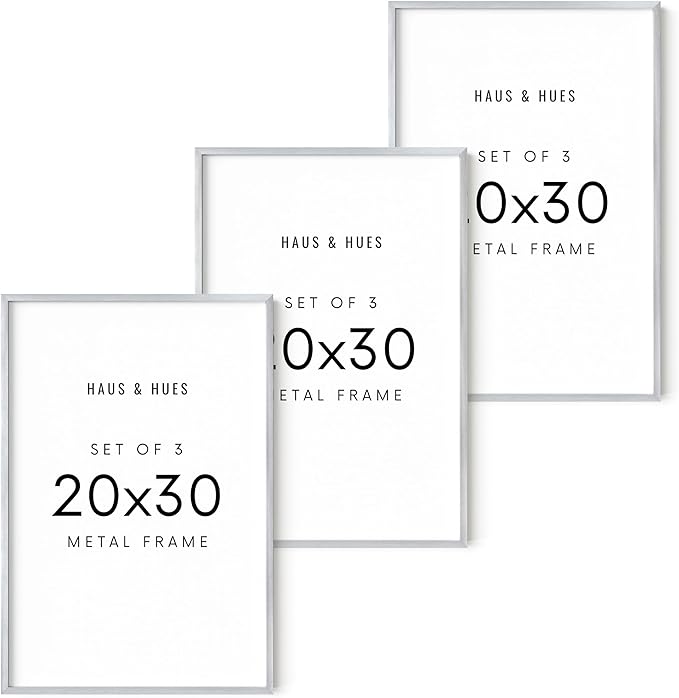 HAUS AND HUES 20x30 Silver Metal Picture Frames - Premium Aluminum with Hanging Hardware, Shatterproof Plexiglass - Ideal for Home or Office (20x30 in, Silver, Set of 3)